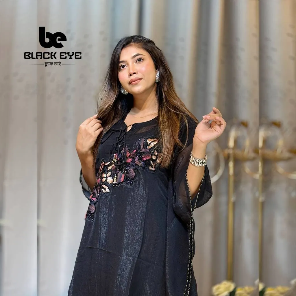 Abaya Co-ord Set (Black With Embroidery)
